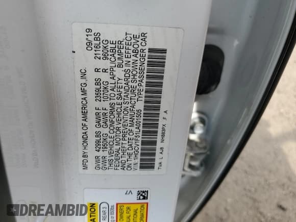 ✅ 2020 Honda Accord EX-L • VIN: 1HGCV1F51LA001505 • Лот: 81472255. Опубликован ранее на Copart с пробегом Не указан. Бесплатный доступ к архиву аукционных продаж из США и подробный отчёт об истории автомобиля на DreamBid. Изображение 12.