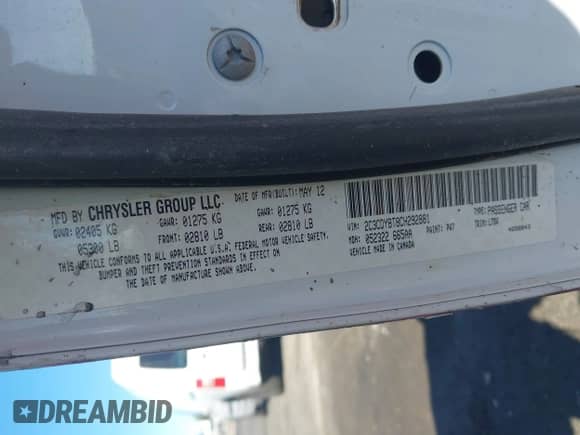 2012 Dodge Challenger R/T Plus z VIN 2C3CDYBT8CH292881, wystawiony jako IAAI lot #43614631 z przebiegiem Nie podano mil oraz . Historia ofert i sprzedaży dostępna na DreamBid. Obrazek 9.