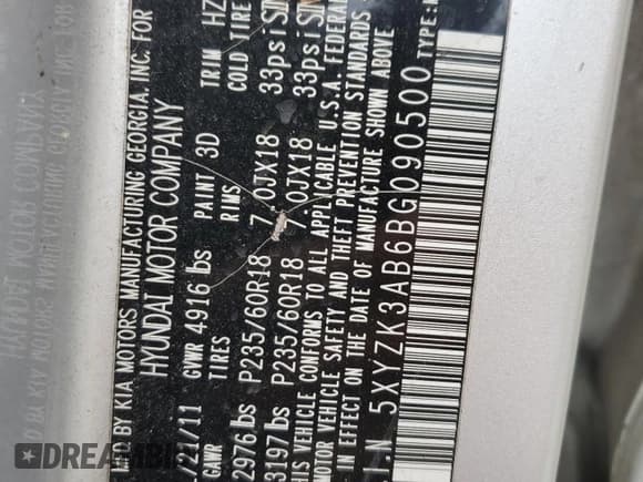 ✅ 2011 Hyundai Santa Fe Limited • VIN: 5XYZK3AB6BG090500 • Lot: 70398164. Listed on Copart with 188,910 mi. Free auction sales archive from the USA and detailed vehicle history report at DreamBid. Image 13.