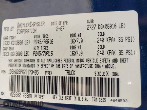 ✅ 2007 Dodge Dakota ST • VIN: 1D3HW28PX7S173495 • Лот: 42168415. Опубликован ранее на IAAI с пробегом 180 625 миль. Бесплатный доступ к архиву аукционных продаж из США и подробный отчёт об истории автомобиля на DreamBid. Изображение 9.
