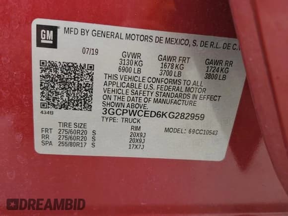 ✅ 2019 Chevrolet Silverado 1500 LT • VIN: 3GCPWCED6KG282959 • Lot: 70841214. Wystawiony na Copart z przebiegiem 63 160 mil. Bezpłatny archiwum sprzedaży aukcyjnych z USA i szczegółowy raport historii pojazdu na DreamBid. Zdjęcie 12.
