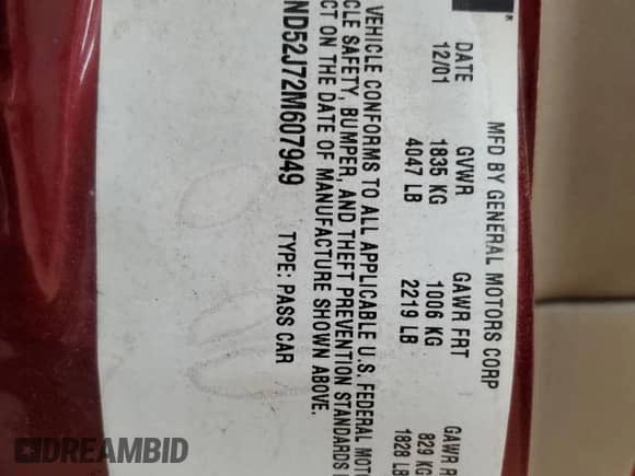 2002 Chevrolet Malibu z VIN 1G1ND52J72M607949, wystawiony jako Copart lot #47534745 z przebiegiem Nie podano mil oraz Szkoda całkowita • Salvage title. Historia ofert i sprzedaży dostępna na DreamBid. Obrazek 12.