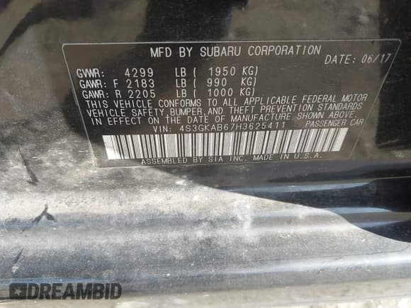 ✅ 2017 Subaru Impreza Premium • VIN: 4S3GKAB67H3625411 • Lot: 43596534. Listed on IAAI with 78,567 mi. Free auction sales archive from the USA and detailed vehicle history report at DreamBid. Image 9.