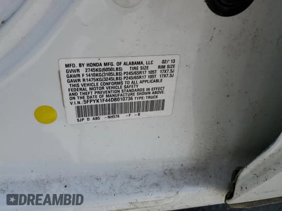 ✅ 2013 Honda Ridgeline RTS • VIN: 5FPYK1F44DB010736 • Лот: 55914925. Опубликован ранее на Copart с пробегом 107 466 миль. Бесплатный доступ к архиву аукционных продаж из США и подробный отчёт об истории автомобиля на DreamBid. Изображение 12.