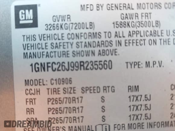 ✅ 2009 Chevrolet Suburban 2LT • VIN: 1GNFC26J99R235560 • Lot: 43592130. Wystawiony na IAAI z przebiegiem 247 759 mil. Bezpłatny archiwum sprzedaży aukcyjnych z USA i szczegółowy raport historii pojazdu na DreamBid. Zdjęcie 9.