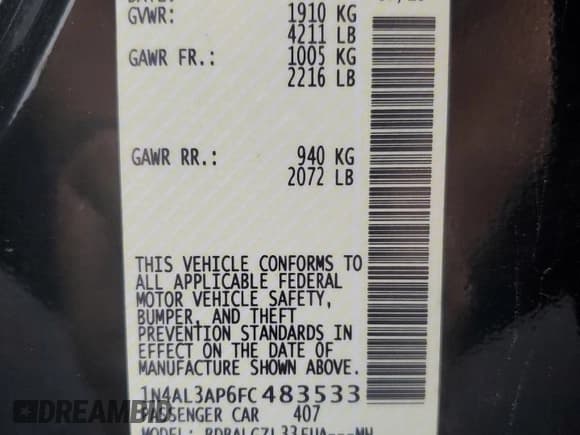 ✅ 2015 Nissan Altima SL • VIN: 1N4AL3AP6FC483533 • Lot: 93387685. Listed on Copart with 177,012 mi. Free auction sales archive from the USA and detailed vehicle history report at DreamBid. Image 12.