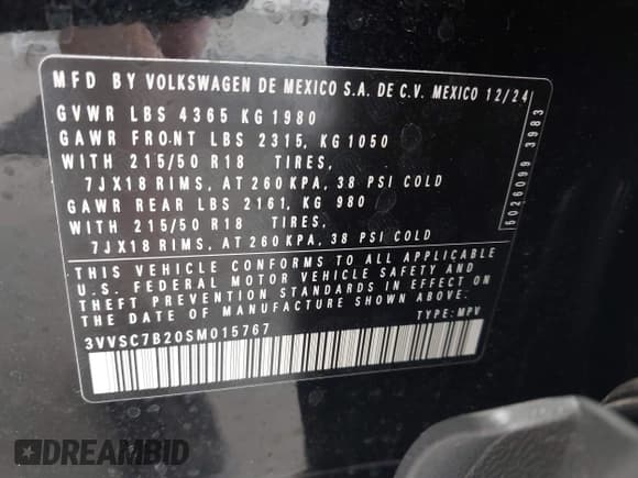✅ 2025 Volkswagen Taos SE • VIN: 3VVSC7B20SM015767 • Lot: 43197914. Wystawiony na IAAI z przebiegiem 6 368 mil. Bezpłatny archiwum sprzedaży aukcyjnych z USA i szczegółowy raport historii pojazdu na DreamBid. Zdjęcie 9.