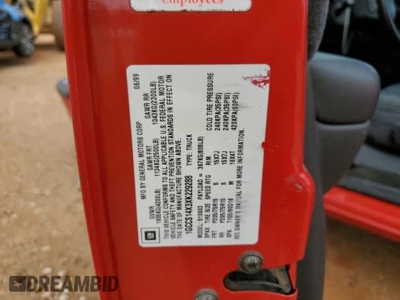 ✅ 1999 Chevrolet S-10 LS • VIN: 1GCCS14X3XK229288 • Lot: 68535395. Listed on Copart with 94,326 mi. Free auction sales archive from the USA and detailed vehicle history report at DreamBid. Image 13.