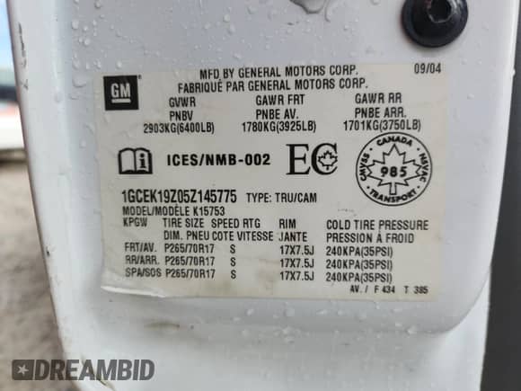 2005 Chevrolet Silverado 1500 Z71 z VIN 1GCEK19Z05Z145775, wystawiony jako Copart lot #87466235 z przebiegiem 275 711 mil mil oraz Szkoda całkowita • Salvage title. Historia ofert i sprzedaży dostępna na DreamBid. Obrazek 12.