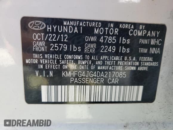 ✅ 2013 Hyundai Azera • VIN: KMHFG4JG4DA217085 • Lot: 90279505. Wystawiony na Copart z przebiegiem 157 780 mil. Bezpłatny archiwum sprzedaży aukcyjnych z USA i szczegółowy raport historii pojazdu na DreamBid. Zdjęcie 12.