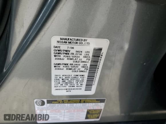 ✅ 2006 Infiniti FX • VIN: JNRBS08W86X402036 • Лот: 61097145. Опубликован ранее на Copart с пробегом 171 692 миль. Бесплатный доступ к архиву аукционных продаж из США и подробный отчёт об истории автомобиля на DreamBid. Изображение 13.