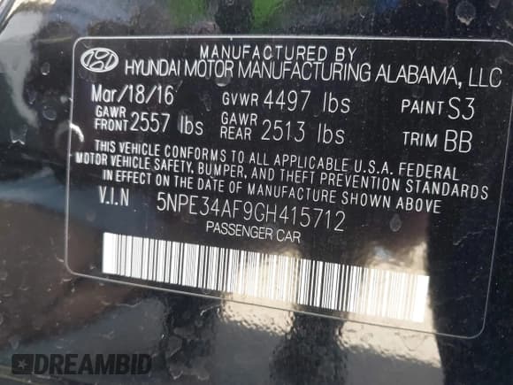 ✅ 2016 Hyundai Sonata Sport • VIN: 5NPE34AF9GH415712 • Лот: 43559456. Опубликован ранее на IAAI с пробегом 121 391 миль. Бесплатный доступ к архиву аукционных продаж из США и подробный отчёт об истории автомобиля на DreamBid. Изображение 9.