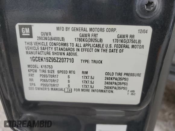 ✅ 2005 Chevrolet Silverado 1500 Z71 • VIN: 1GCEK19Z95Z207710 • Лот: 79444444. Опубликован ранее на Copart с пробегом 321 122 миль. Бесплатный доступ к архиву аукционных продаж из США и подробный отчёт об истории автомобиля на DreamBid. Изображение 12.