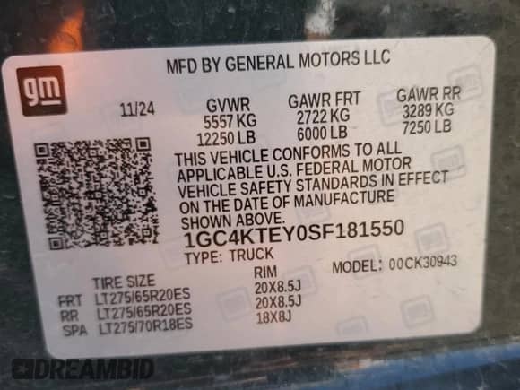 2025 Chevrolet Silverado 3500HD LT с VIN 1GC4KTEY0SF181550, выставлен на аукционе Copart как лот 62664705 с пробегом 7 289 миль миль и Списание • Salvage title. История ставок и продаж доступна на DreamBid. Изображение 13.