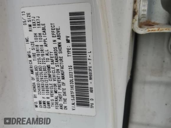 ✅ 2013 Honda Crosstour EX-L • VIN: 5J6TF1H53DL003135 • Lot: 91688365. Wystawiony na Copart z przebiegiem 47 024 mil. Bezpłatny archiwum sprzedaży aukcyjnych z USA i szczegółowy raport historii pojazdu na DreamBid. Zdjęcie 12.