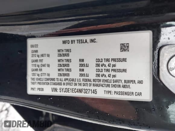 ✅ 2022 Tesla Model 3 Performance • VIN: 5YJ3E1EC4NF327145 • Лот: 43707192. Опубликован ранее на IAAI с пробегом 25 310 миль. Бесплатный доступ к архиву аукционных продаж из США и подробный отчёт об истории автомобиля на DreamBid. Изображение 9.