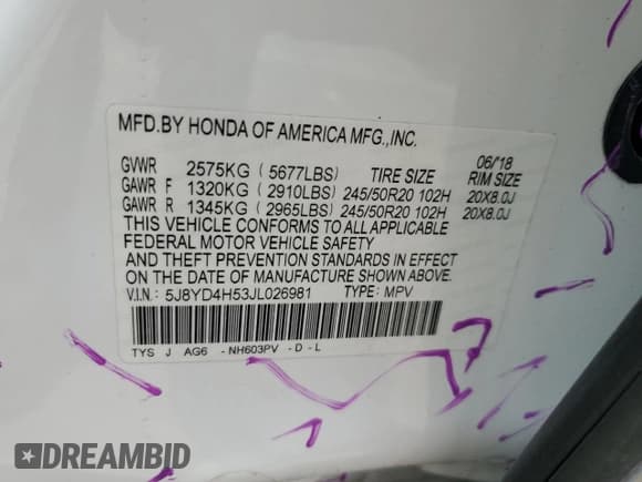 ✅ 2018 Acura MDX Technology • VIN: 5J8YD4H53JL026981 • Lot: 54958365. Listed on Copart with 52,482 mi. Free auction sales archive from the USA and detailed vehicle history report at DreamBid. Image 13.