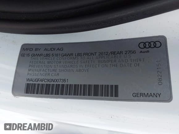 ✅ 2016 Audi A6 Premium Plus • VIN: WAUGFAFC9GN007351 • Lot: 42865007. Listed on IAAI with 124,550 mi. Free auction sales archive from the USA and detailed vehicle history report at DreamBid. Image 9.