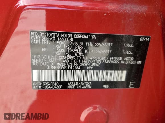 ✅ 2014 Toyota RAV4 LE • VIN: JTMBFREV4EJ012184 • Lot: 90393965. Wystawiony na Copart z przebiegiem 85 756 mil. Bezpłatny archiwum sprzedaży aukcyjnych z USA i szczegółowy raport historii pojazdu na DreamBid. Zdjęcie 13.