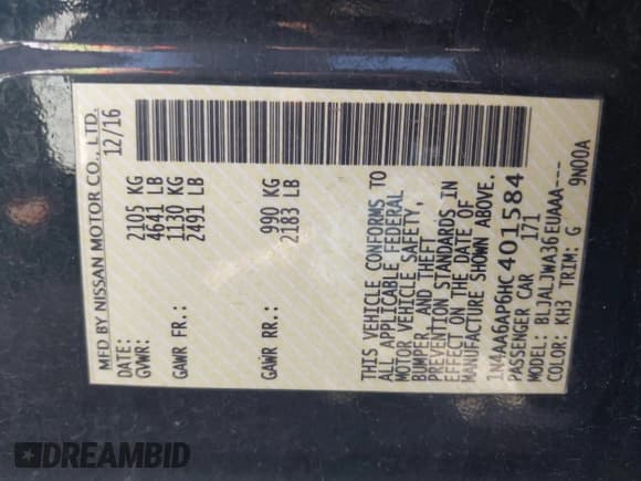 ✅ 2017 Nissan Maxima Platinum • VIN: 1N4AA6AP6HC401584 • Lot: 43244633. Listed on IAAI with 101,577 mi. Free auction sales archive from the USA and detailed vehicle history report at DreamBid. Image 9.