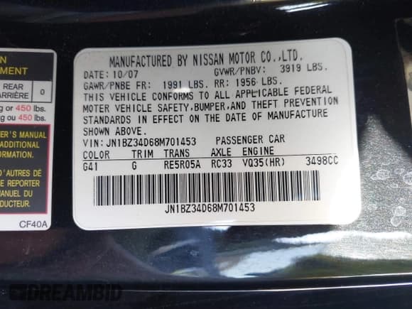✅ 2008 Nissan 350Z • VIN: JN1BZ34D68M701453 • Lot: 43639978. Listed on IAAI with 81,076 mi. Free auction sales archive from the USA and detailed vehicle history report at DreamBid. Image 9.