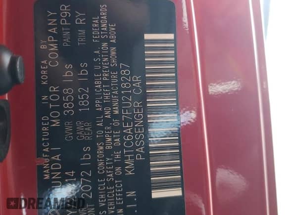 2015 Hyundai Veloster Turbo с VIN KMHTC6AE7FU218287, выставлен на аукционе Copart как лот 69455254 с пробегом Не указан миль и Списание • Salvage title. История ставок и продаж доступна на DreamBid. Изображение 12.