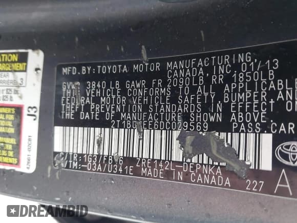 ✅ 2013 Toyota Corolla LE • VIN: 2T1BU4EE6DC029569 • Lot: 43301698. Wystawiony na IAAI z przebiegiem 129 878 mil. Bezpłatny archiwum sprzedaży aukcyjnych z USA i szczegółowy raport historii pojazdu na DreamBid. Zdjęcie 9.