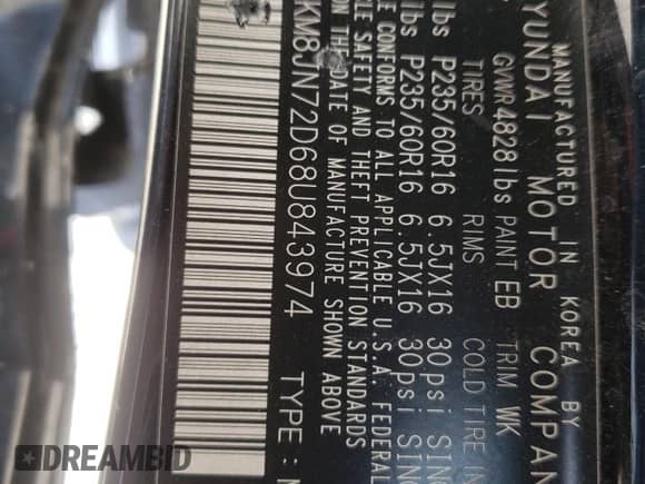 2008 Hyundai Tucson SE z VIN KM8JN72D68U843974, wystawiony jako Copart lot #67086484 z przebiegiem Nie podano mil oraz Szkoda całkowita • Salvage title. Historia ofert i sprzedaży dostępna na DreamBid. Obrazek 14.