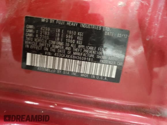 ✅ 2017 Subaru Impreza Special Sports • VIN: 4S3GKAK68H3608181 • Lot: 74920374. Listed on Copart with 86,530 mi. Free auction sales archive from the USA and detailed vehicle history report at DreamBid. Image 12.