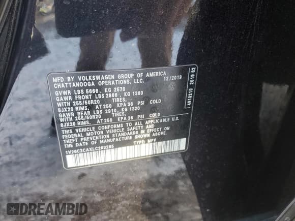 ✅ 2020 Volkswagen Atlas SE • VIN: 1V26C2CAXLC203285 • Лот: 41776515. Опубликован ранее на Copart с пробегом 20 253 миль. Бесплатный доступ к архиву аукционных продаж из США и подробный отчёт об истории автомобиля на DreamBid. Изображение 15.