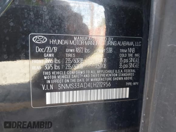 ✅ 2020 Hyundai Santa Fe SEL • VIN: 5NMS33AD4LH212956 • Лот: 43588716. Опубликован ранее на IAAI с пробегом 155 048 миль. Бесплатный доступ к архиву аукционных продаж из США и подробный отчёт об истории автомобиля на DreamBid. Изображение 9.