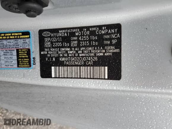 2012 Hyundai Genesis Coupe 2.0T z VIN KMHHT6KD2CU074526, wystawiony jako Copart lot #42262575 z przebiegiem 148 710 mil mil oraz Szkoda całkowita • Salvage title. Historia ofert i sprzedaży dostępna na DreamBid. Obrazek 14.