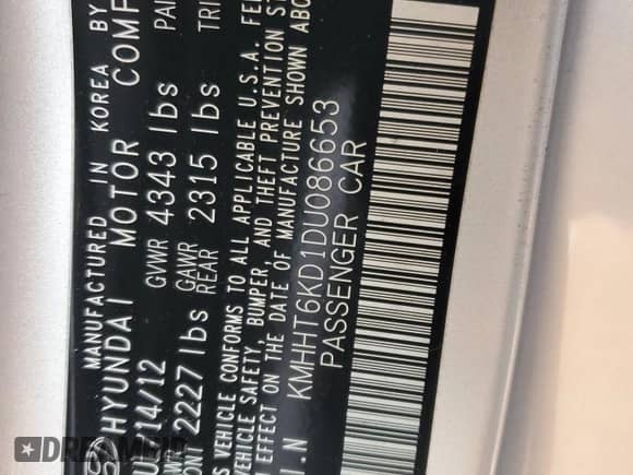 2013 Hyundai Genesis Coupe 2.0T с VIN KMHHT6KD1DU086653, выставлен на аукционе Copart как лот 87619445 с пробегом 115 128 миль миль и Списание • Salvage title. История ставок и продаж доступна на DreamBid. Изображение 12.