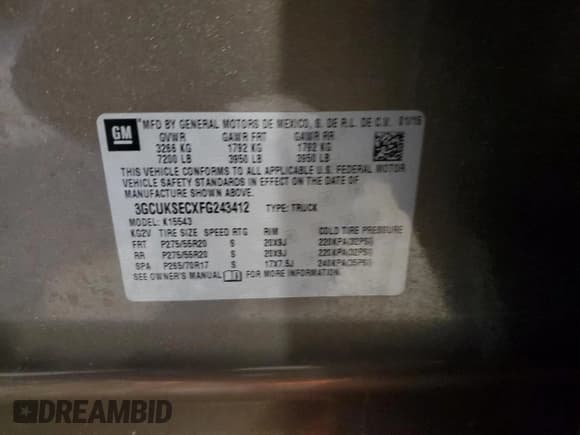 ✅ 2015 Chevrolet Silverado 1500 LTZ • VIN: 3GCUKSECXFG243412 • Lot: 43289105. Wystawiony na Copart z przebiegiem 132 828 mil. Bezpłatny archiwum sprzedaży aukcyjnych z USA i szczegółowy raport historii pojazdu na DreamBid. Zdjęcie 12.
