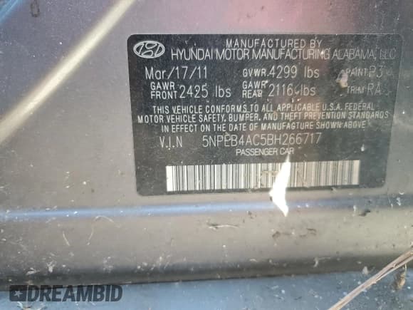 ✅ 2011 Hyundai Sonata GLS • VIN: 5NPEB4AC5BH266717 • Lot: 77600934. Listed on Copart with 162,396 mi. Free auction sales archive from the USA and detailed vehicle history report at DreamBid. Image 12.