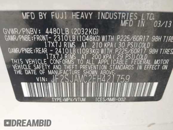 ✅ 2014 Subaru Forester Touring • VIN: JF2SJAMC2EH421759 • Лот: 43399760. Опубликован ранее на IAAI с пробегом 106 702 миль. Бесплатный доступ к архиву аукционных продаж из США и подробный отчёт об истории автомобиля на DreamBid. Изображение 9.