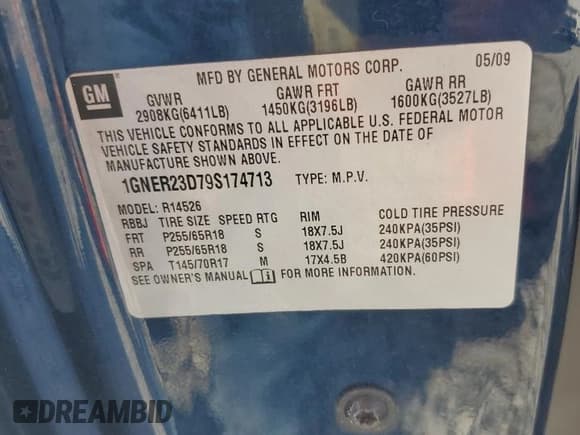 ✅ 2009 Chevrolet Traverse 2LT • VIN: 1GNER23D79S174713 • Lot: 72050574. Wystawiony na Copart z przebiegiem 169 476 mil. Bezpłatny archiwum sprzedaży aukcyjnych z USA i szczegółowy raport historii pojazdu na DreamBid. Zdjęcie 13.