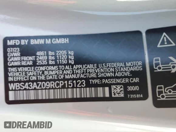 ✅ 2024 BMW M4 Competition xDrive • VIN: WBS43AZ09RCP15123 • Lot: 46450045. Listed on Copart with 16,710 mi. Free auction sales archive from the USA and detailed vehicle history report at DreamBid. Image 14.