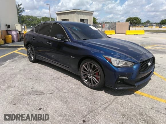✅ 2019 Infiniti Q50 Red Sport 400 • VIN: JN1FV7AP7KM760070 • Lot: 42199415. Listed on IAAI with 79,528 mi. Free auction sales archive from the USA and detailed vehicle history report at DreamBid. Image 1.