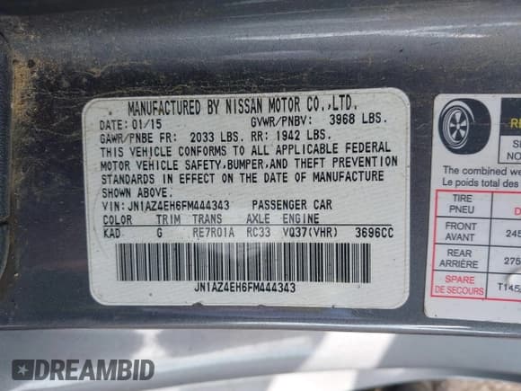 ✅ 2015 Nissan 370Z Nismo • VIN: JN1AZ4EH6FM444343 • Lot: 43274426. Wystawiony na IAAI z przebiegiem 50 998 mil. Bezpłatny archiwum sprzedaży aukcyjnych z USA i szczegółowy raport historii pojazdu na DreamBid. Zdjęcie 9.