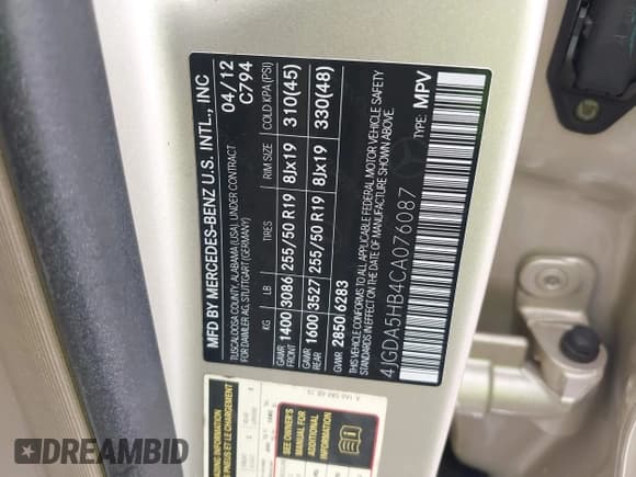 ✅ 2012 Mercedes-Benz M 350 • VIN: 4JGDA5HB4CA076087 • Лот: 43298302. Опубликован ранее на IAAI с пробегом 100 518 миль. Бесплатный доступ к архиву аукционных продаж из США и подробный отчёт об истории автомобиля на DreamBid. Изображение 9.