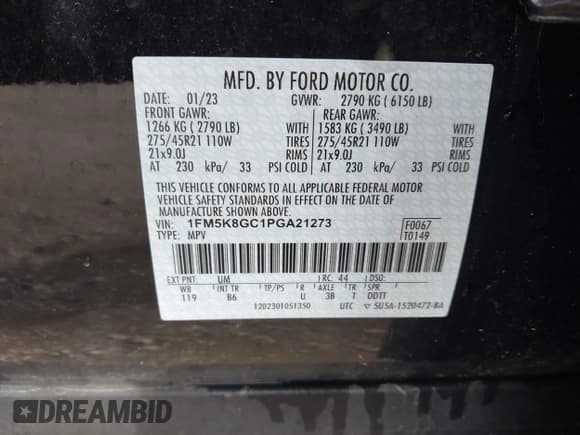 ✅ 2023 Ford Explorer ST • VIN: 1FM5K8GC1PGA21273 • Лот: 42265722. Опубликован ранее на IAAI с пробегом 18 074 миль. Бесплатный доступ к архиву аукционных продаж из США и подробный отчёт об истории автомобиля на DreamBid. Изображение 9.