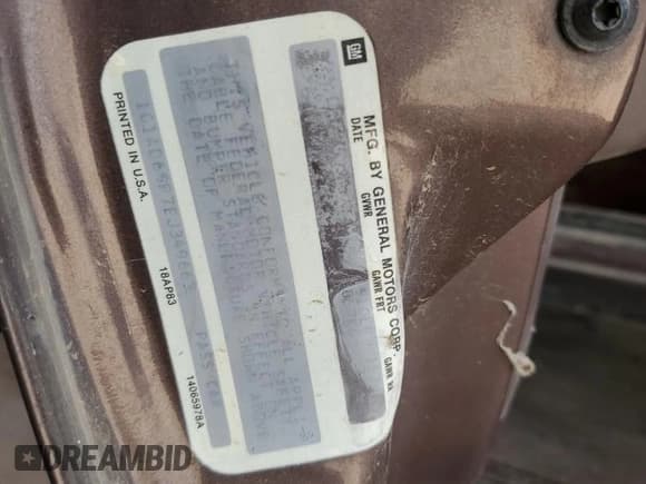 ✅ 1984 Chevrolet Cavalier • VIN: 1G1AD69P7EJ349663 • Lot: 55433795. Listed on Copart with 86,149 mi. Free auction sales archive from the USA and detailed vehicle history report at DreamBid. Image 12.