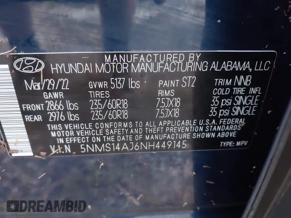 ✅ 2022 Hyundai Santa Fe SE • VIN: 5NMS14AJ6NH449145 • Lot: 40491612. Listed on IAAI with 21,488 mi. Free auction sales archive from the USA and detailed vehicle history report at DreamBid. Image 9.