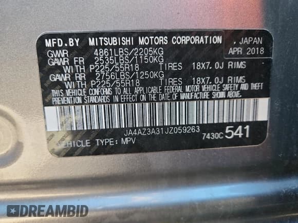 ✅ 2018 Mitsubishi Outlander ES • VIN: JA4AZ3A31JZ059263 • Лот: 91718745. Опубликован ранее на Copart с пробегом 260 682 миль. Бесплатный доступ к архиву аукционных продаж из США и подробный отчёт об истории автомобиля на DreamBid. Изображение 13.