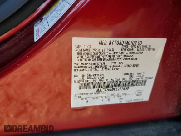 ✅ 2019 Ford EcoSport SE • VIN: MAJ3S2GE9KC277659 • Lot: 85281745. Wystawiony na Copart z przebiegiem 56 342 mil. Bezpłatny archiwum sprzedaży aukcyjnych z USA i szczegółowy raport historii pojazdu na DreamBid. Zdjęcie 12.