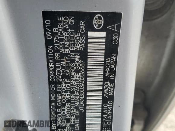 ✅ 2010 Toyota Prius IV • VIN: JTDKN3DU3A0226687 • Lot: 67200355. Listed on Copart with 78,108 mi. Free auction sales archive from the USA and detailed vehicle history report at DreamBid. Image 12.