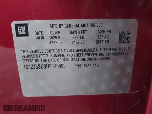 ✅ 2017 Chevrolet Malibu Hybrid • VIN: 1G1ZJ5SU9HF148490 • Lot: 43450100. Listed on IAAI with 119,363 mi. Free auction sales archive from the USA and detailed vehicle history report at DreamBid. Image 9.