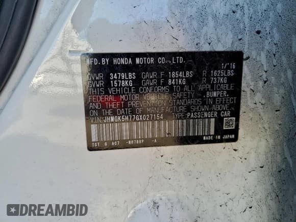 ✅ 2016 Honda Fit EX • VIN: JHMGK5H77GX027154 • Lot: 95766525. Listed on Copart with 118,884 mi. Free auction sales archive from the USA and detailed vehicle history report at DreamBid. Image 12.