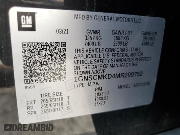 ✅ 2021 Chevrolet Tahoe LS • VIN: 1GNSCMKD4MR299752 • Lot: 50038445. Wystawiony na Copart z przebiegiem 69 349 mil. Bezpłatny archiwum sprzedaży aukcyjnych z USA i szczegółowy raport historii pojazdu na DreamBid. Zdjęcie 13.